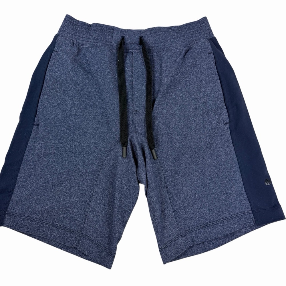 Lululemon Knit Shorts Heathered Blue Navy Men's Size Small Pockets Gym Workout - Picture 1 of 7